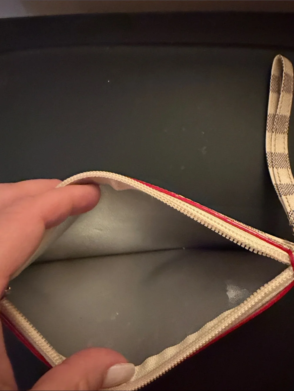 Checkerboard Wristlet Clutch in Beige and Brown